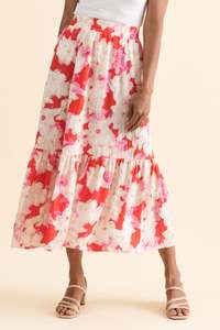 Plus Size Skirts: Maggie Red Floral Pocket Skirt