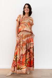 Plus Size Skirts: Jeannie Orange Palm Maxi Skirt