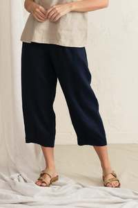 Basic Bottoms: Lassie Navy Linen Barrel Pants