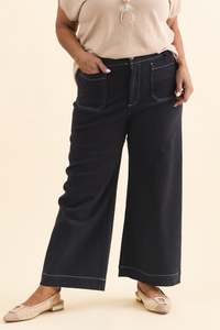 Basic Pants: Lenon Dark Blue Denim Cropped Jeans