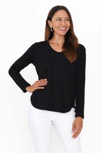 Sia Black Bamboo V Neck Top