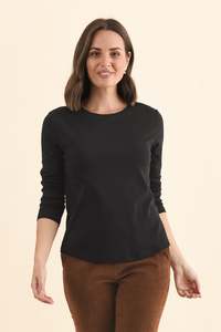 Porter Black Cotton Long Sleeve Top