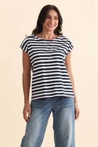 Basic Tees: Beth Navy Stripe Cotton Boatneck Tee