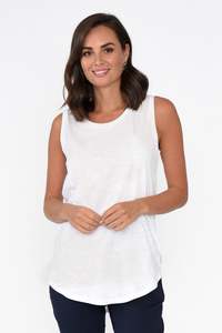 Basic Tank Tops: White Cotton Scoop Tank