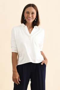 Khan Cream Collared Polo Top