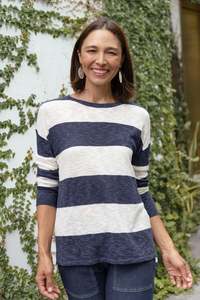 Basic Tops: Natasha Dark Navy Stripe Knit Top