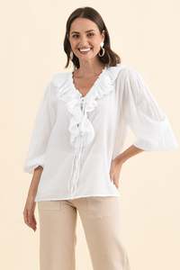 Winifred White Cotton Frill Top