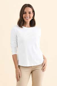 Porter White Cotton Long Sleeve Top