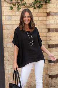 Basic Drape Tops: Chaya Black Linen Top