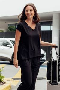 Basic Drape Tops: Jenner Black V Neck Tee