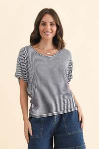 Basic Drape Tops: Navy and White Stripe Maui Tee
