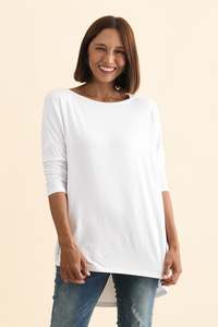 Basic Drape Tops: Anakin White Hi Lo Bamboo Top