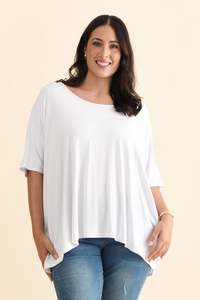 Basic Drape Tops: Sorronda White Bamboo Batwing Top