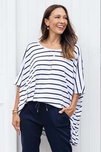 Basic Drape Tops: Sorronda White Stripe Bamboo Batwing Top