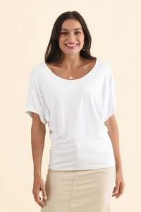 Basic Drape Tops: White Maui Tee