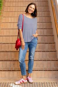 Navy and White Stripe Milan 3/4 Sleeve Top