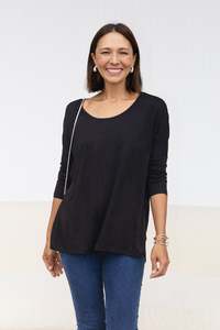 Basic Drape Tops: Black Milan 3/4 Sleeve Top
