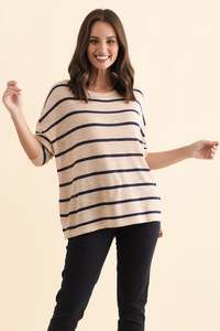 Berlin Navy Stripe Cotton Blend Knit Top