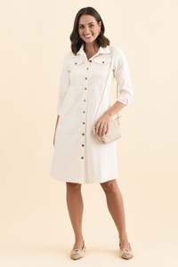 Bronwyn White Corduroy Button Dress
