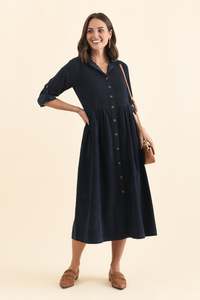 Basic Dresses: Rellie Navy Cotton Corduroy Dress