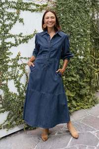 Basic Dresses: Detroit Dark Blue Denim Sleeved Dress