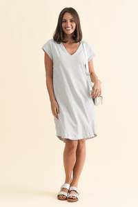 Daphne Black Stripe Cotton V Neck Dress