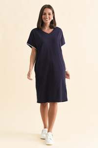 Stellar Navy Contrast Cotton Tee Dress