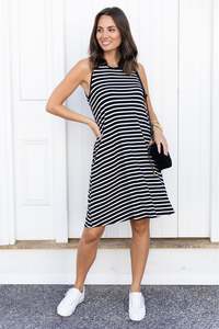 Basic Dresses: Romilda Black Stripe Bamboo Tank Dress