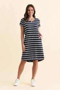 Basic Dresses: Harley Navy Stripe Cotton Tee Dress