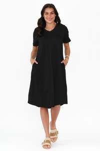 Basic Dresses: Quentin Black Cotton Tee Dress