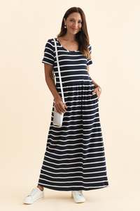 Basic Dresses: Deidra Navy Stripe Cotton Pocket Dress