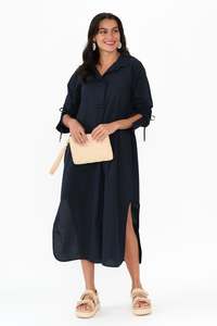 Billy Navy Cotton Poplin Dress
