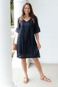 Basic Dresses: Cayman Navy Cotton Tunic Dress