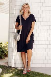 Basic Tee Dresses: Mandy Navy Cotton Tee Dress