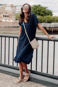 Basic Tee Dresses: Tiffany Navy Bamboo Tee Dress