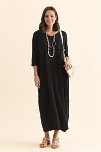 Get The Look Edit: Travel Black Crinkle Cotton Sleeved Maxi Dress
