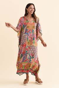 Maxi Dresses: Elara Orange Mosaic Kaftan