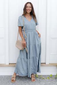 Maxi Dresses: Luca Light Blue Tencel Tier Dress