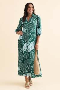 Maxi Dresses: Trinity Green Leaf Tie Dress