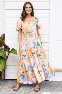 Orson Apricot Floral Tier Dress