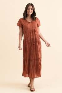 Nona Rust Crinkle Cotton Maxi Dress