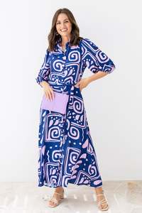 Maxi Dresses: Trinity Navy Abstract Tie Dress