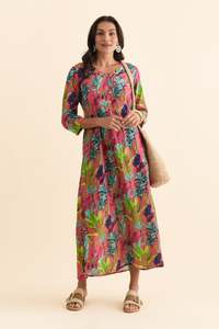 Apia Pink Tropical Cotton Maxi Dress