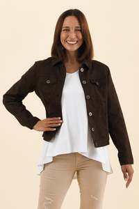 Denim Jackets: Danielle Chocolate Stretch Jean Jacket