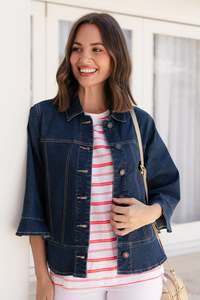 Denim Jackets: Iris Blue Denim 3/4 Sleeved Jacket