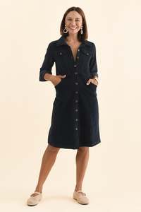 White Clothing: Bronwyn Navy Corduroy Button Dress