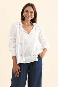 White Clothing: Gloria White Embroidered Cotton Top