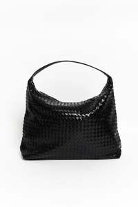 Adorne: Benita Black Weave Slouch Handbag