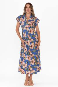 Brave True: Porto Blue Floral Cotton Tie Dress