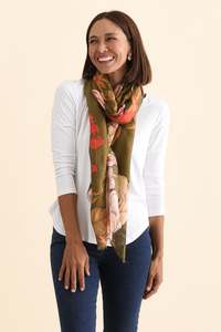 Enhance Accessories: Fredo Dark Green Floral Scarf